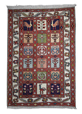 Persian Rug Azerbaijan Handmade Area Tribal 3'3"x4'6" (3x5) Multi-color Red Garden Kilim Animals Design #A11544
