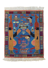 Oriental Rug Afghan Handmade Area Tribal 2'4"x2'10" (2x3) Blue Multi-color War Design #A11549