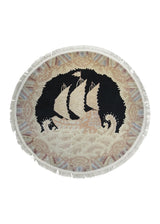 Oriental Rug Chinese Handmade Round Traditional 4'2"x4'2" (4x4) Black Whites/Beige Pictorial Design #A11572