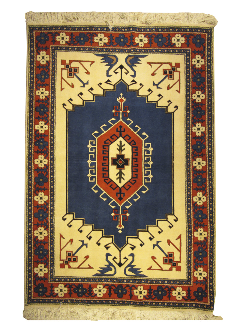 Persian Rug Serapi Handmade Area Tribal 5'5"x8'1" (5x8) Whites/Beige Red Geometric Design #A11621