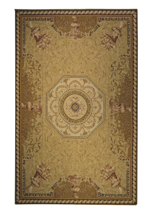 Oriental Rug Chinese Handmade Area Traditional 5'6"x8'6" (6x9) Whites/Beige Tapestry Savonnerie Design #A11708