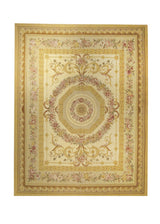 Oriental Rug Chinese Handmade Area Traditional 8'0"x10'0" (8x10) Yellow/Gold Tapestry Savonnerie Design #A11712