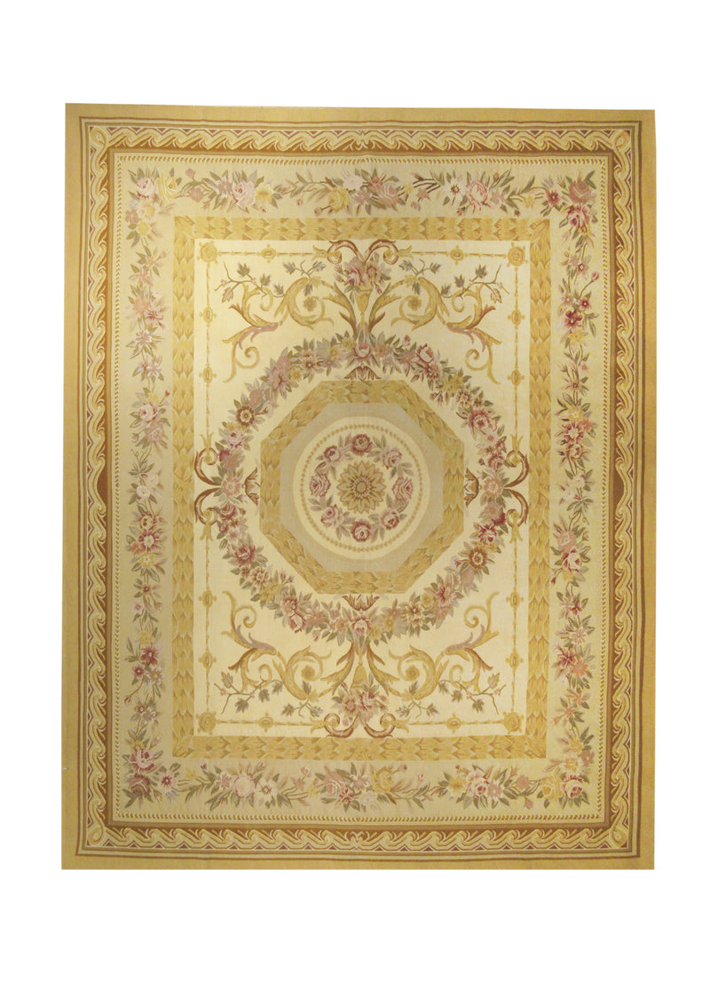 Oriental Rug Chinese Handmade Area Traditional 8'0"x10'0" (8x10) Yellow/Gold Tapestry Savonnerie Design #A11712