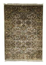 Oriental Rug Indian Handmade Area Transitional 4'2"x5'6" (4x6) Whites/Beige Yellow/Gold Green Tea Washed Floral Design #A11779