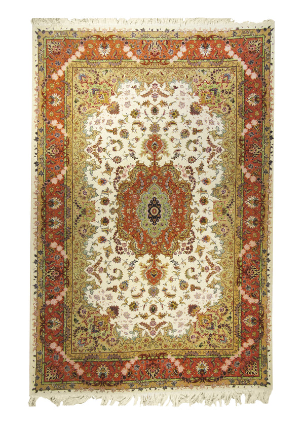 Persian Rug Tabriz Handmade Area Traditional 6'8"x10'1" (7x10) Whites/Beige Pink Floral Naghsh Design #A11782