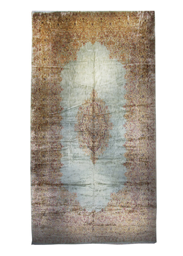 Persian Rug Kerman Handmade Area Traditional Vintage 13'0"x25'0" (13x25) Blue Floral Open Field Design #A11882