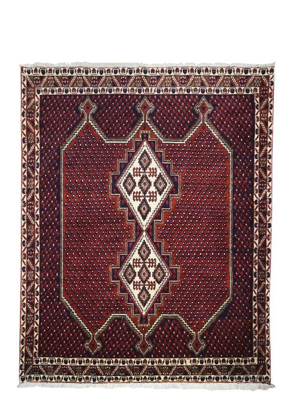 Persian Rug Afshar Handmade Area Tribal 4'7"x5'9" (5x6) Red Blue Geometric Paisley/Boteh Design #A12203