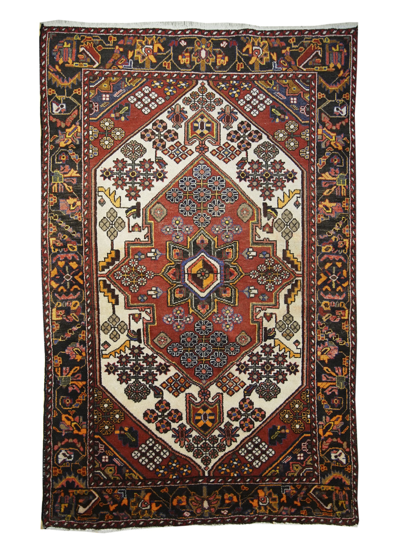 Persian Rug Bakhtiari Handmade Area Tribal Vintage 4'3"x6'4" (4x6) Red Black Geometric Design #A12287