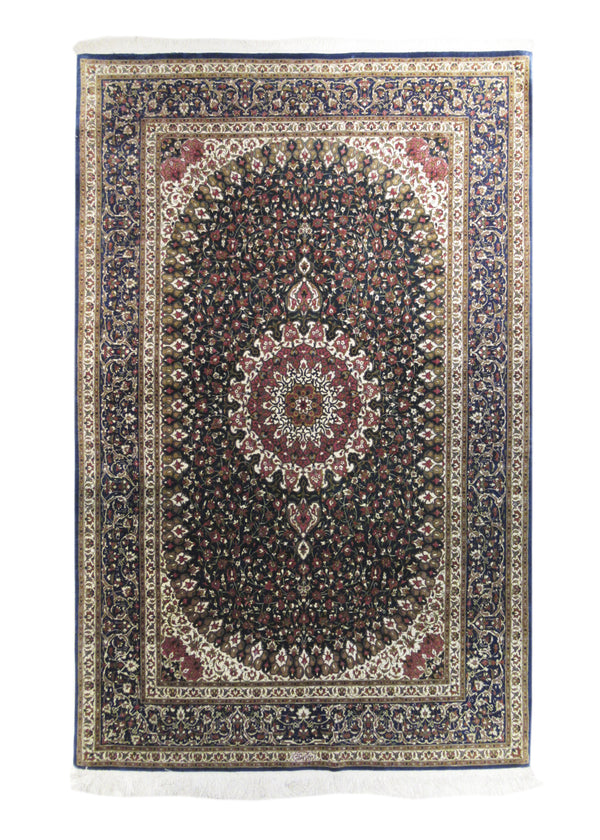 Persian Rug Qum Handmade Area Traditional 4'4"x6'7" (4x7) Blue Gonbad Dome Design #A12345