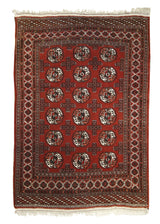 Persian Rug Turkmen Handmade Area Tribal 3'10"x5'2" (4x5) Red Elephant Foot Bokhara Design #A12595
