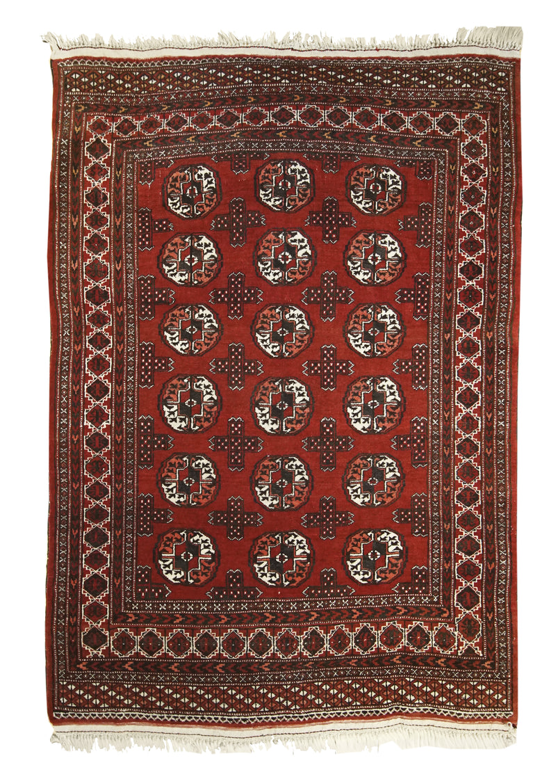 Persian Rug Turkmen Handmade Area Tribal 3'10"x5'2" (4x5) Red Elephant Foot Bokhara Design #A12595