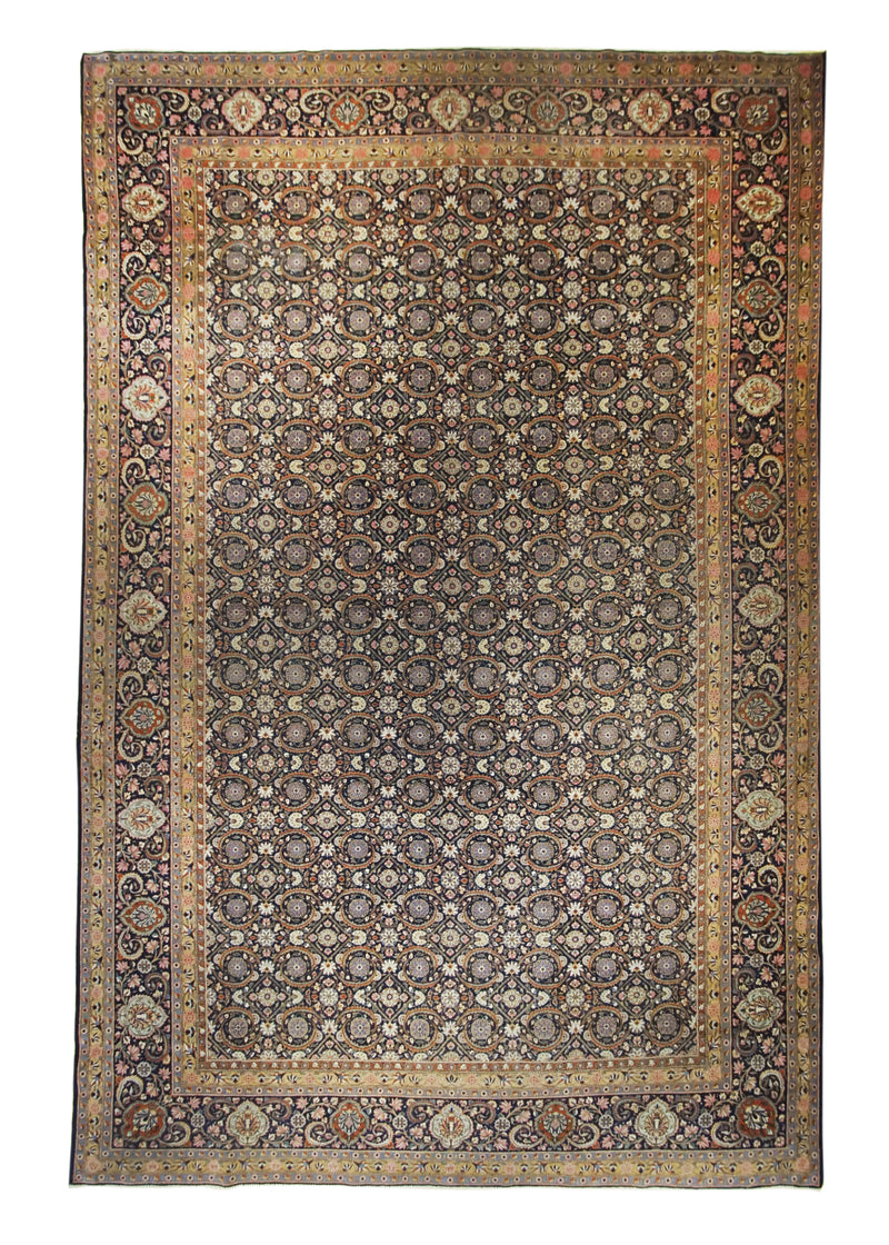 Persian Rug Kashan Handmade Area Traditional Antique 10'5"x15'6" (10x16) Blue Floral Design #A12628