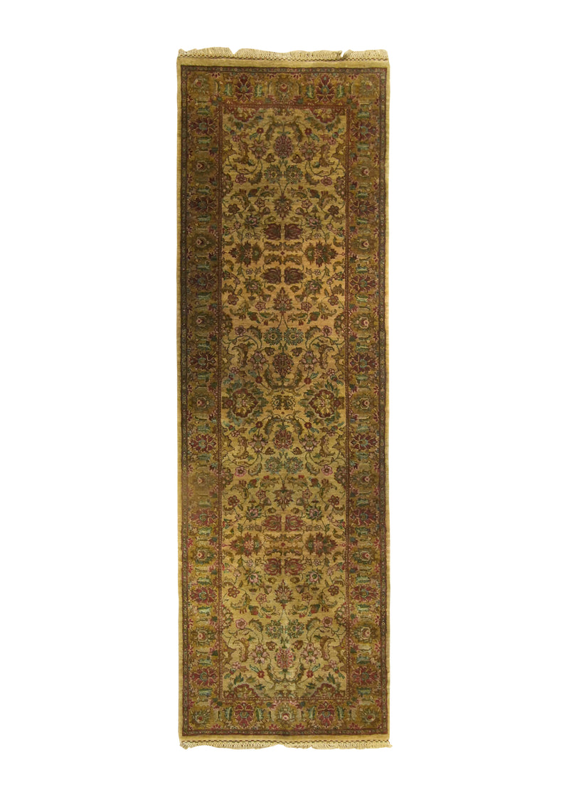 Oriental Rug Indian Handmade Runner Transitional 3'1"x9'11" (3x10) Whites/Beige Pink Tea Washed Design #A12751