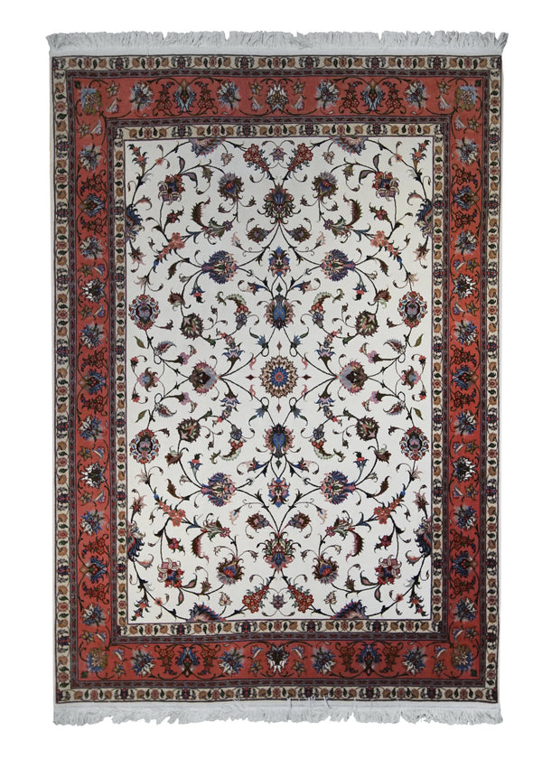 Persian Rug Tabriz Handmade Area Traditional 4'10"x7'0" (5x7) Whites/Beige Pink Floral Design #A12891