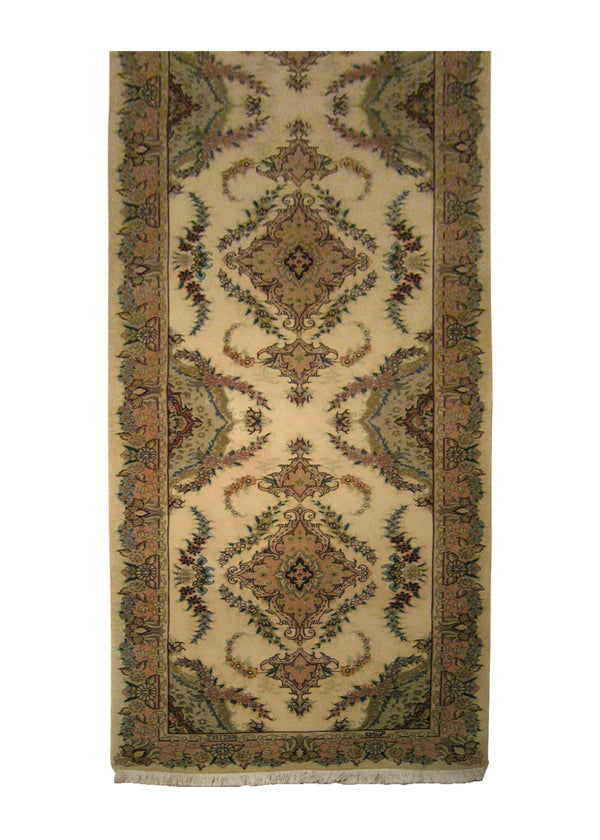 Persian Rug Tabriz Handmade Runner Traditional 2'11"x10'11" (3x11) Whites/Beige Pink Floral Naghsh Design #A12900