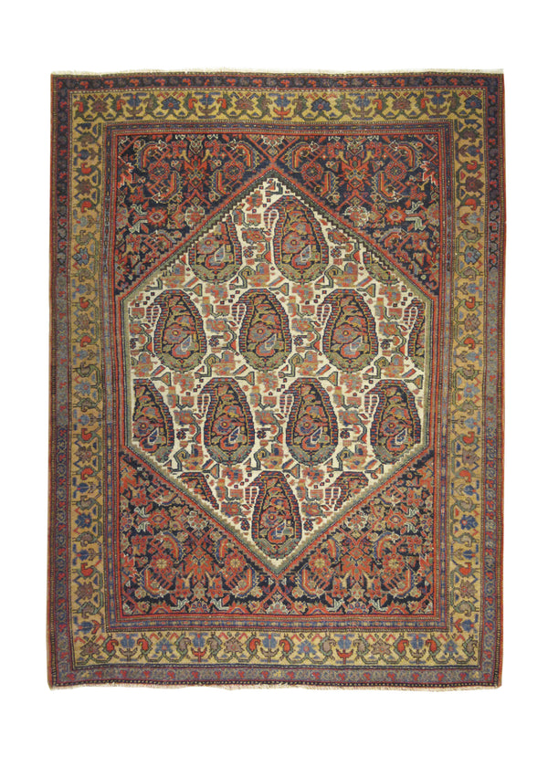 Persian Rug Malayer Handmade Area Tribal Antique 4'6"x6'7" (5x7) Yellow/Gold Red Paisley/Boteh Herati Design #A12918