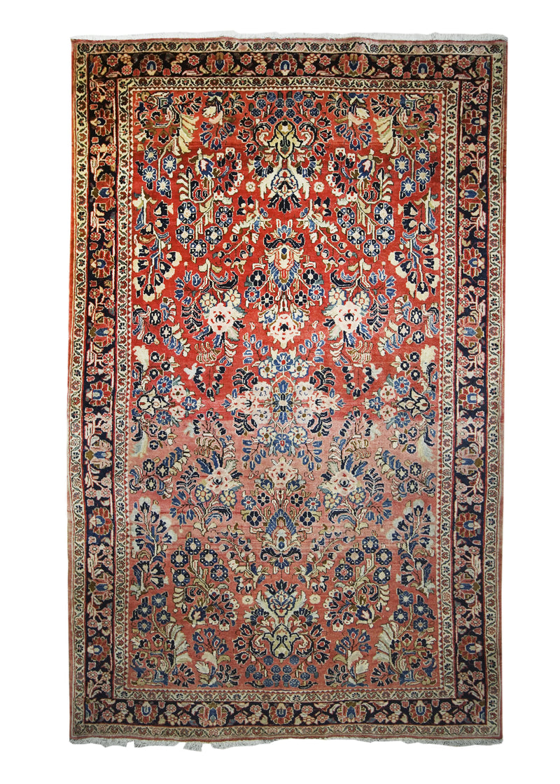 Persian Rug Sarouk Handmade Area Traditional Antique 4'2"x6'8" (4x7) Red Floral Design #A12921