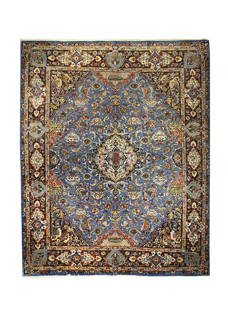 Persian Rug Mashhad Handmade Area Traditional 9'11"x12'5" (10x12) Blue Floral Vase Design #A13039