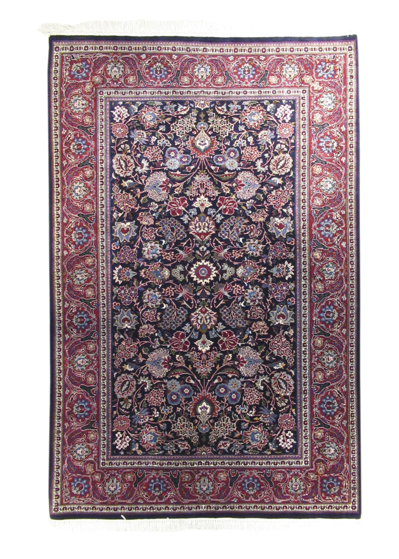 Oriental Rug Pakistani Handmade Area Traditional 4'7"x7'0" (5x7) Blue Red Kashan Floral Design #A13150