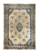 Persian Rug Lavar Kerman Handmade Area Traditional Antique 9'7"x13'8" (10x14) Whites/Beige Blue Ghazan Design #A13226