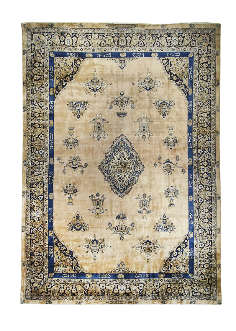 Persian Rug Lavar Kerman Handmade Area Traditional Antique 9'7"x13'8" (10x14) Whites/Beige Blue Ghazan Design #A13226