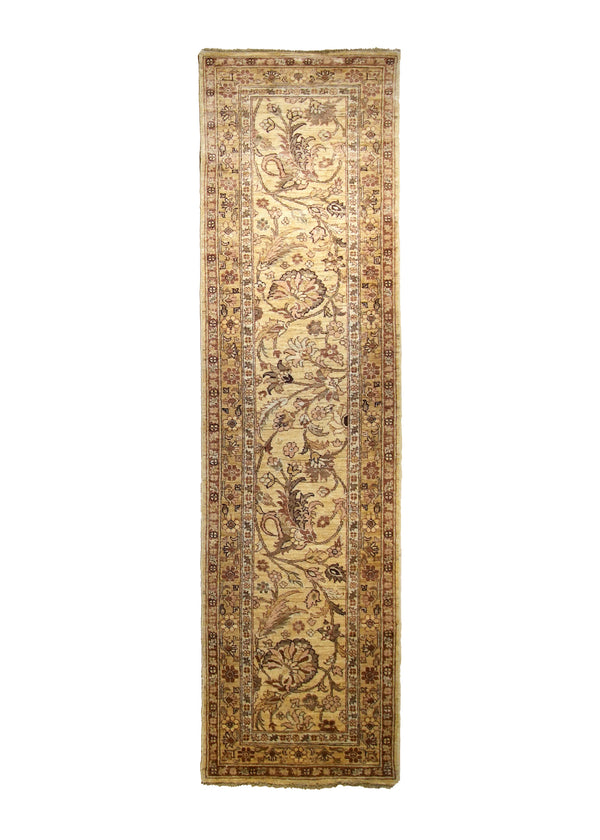 Oriental Rug Pakistani Handmade Runner Transitional 2'5"x9'5" (2x9) Yellow/Gold Antique Washed Floral Design #A13244