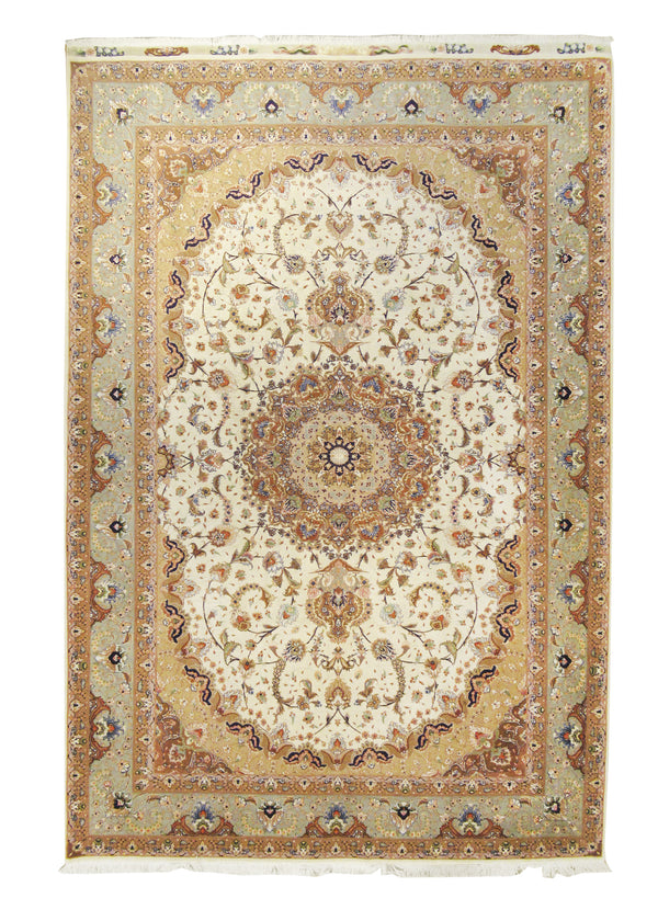 Persian Rug Tabriz Handmade Area Traditional 6'9"x9'10" (7x10) Whites/Beige Green Naghsh Floral Design #A13248