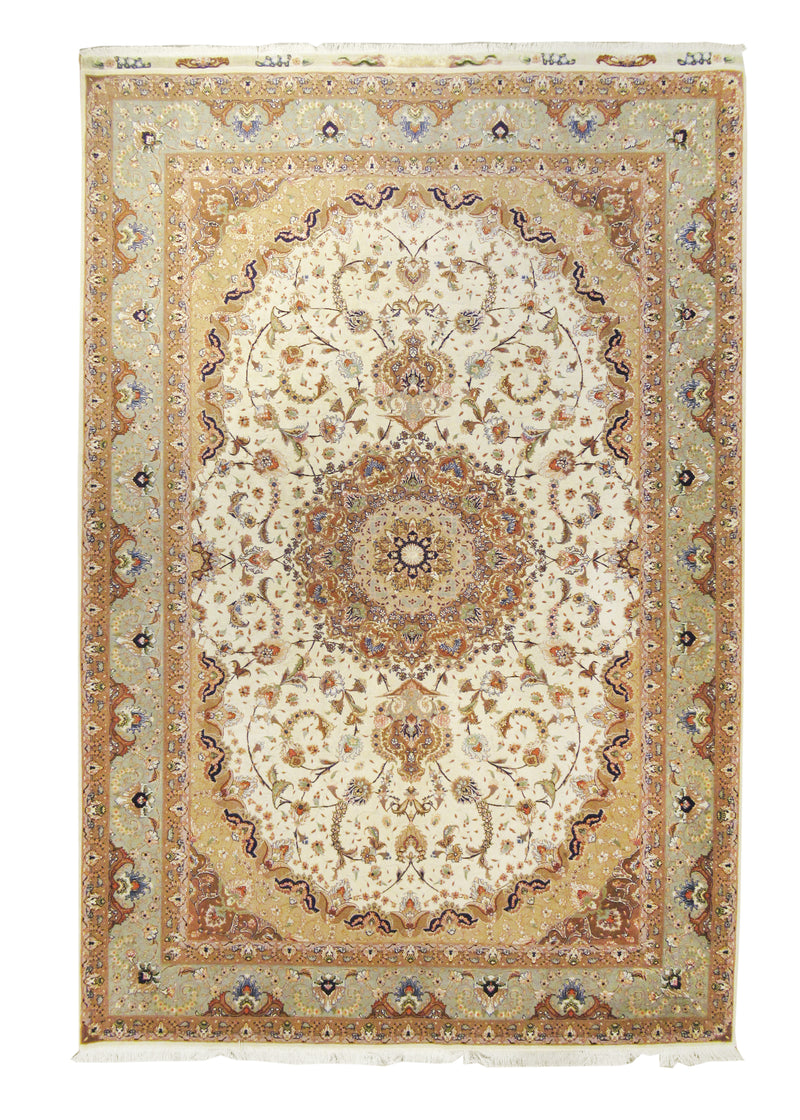 Persian Rug Tabriz Handmade Area Traditional 6'9"x9'10" (7x10) Whites/Beige Green Naghsh Floral Design #A13248