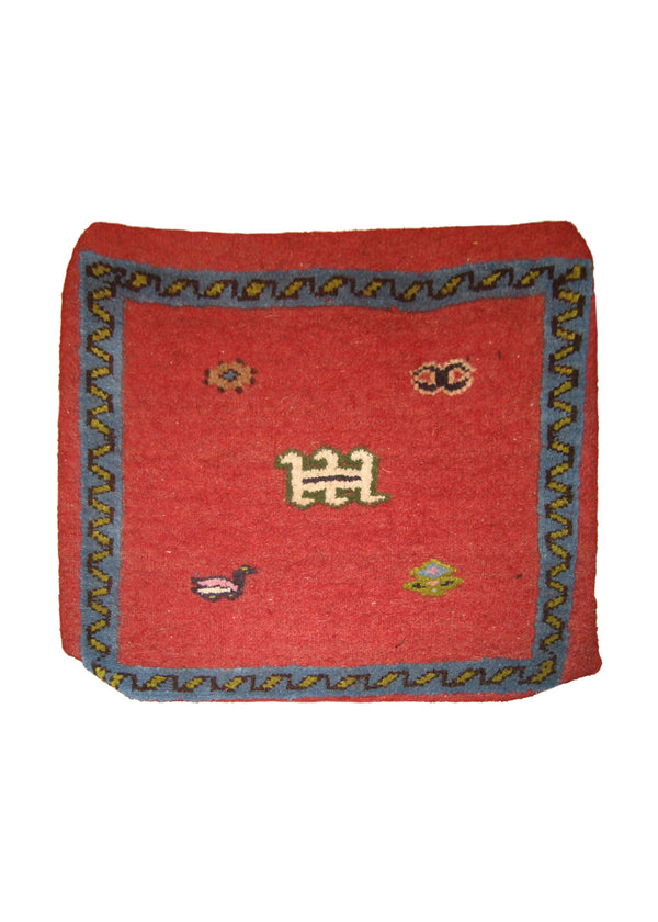Persian Rug Gabbeh Handmade Pillow Tribal 1'7"x1'7" (2x2) Red Kilim Geometric Design #A13332