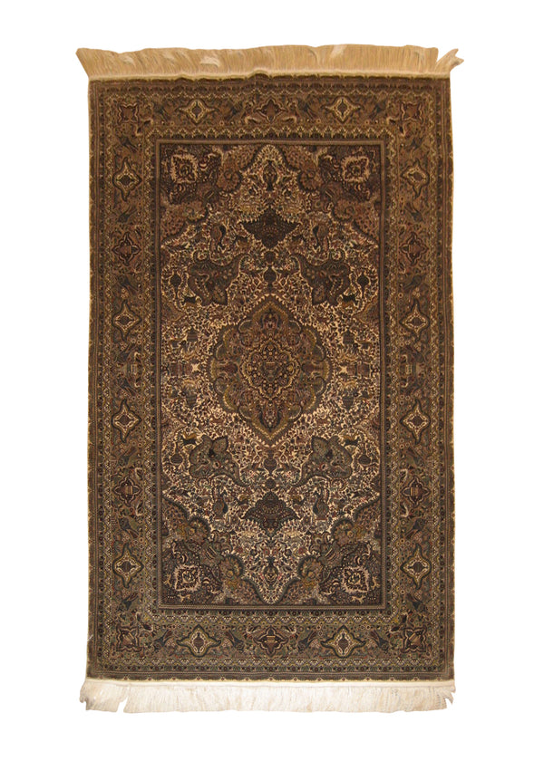 Oriental Rug Chinese Handmade Area Traditional 3'1"x5'0" (3x5) Whites/Beige Green Hunting Scene Tree of Life Design #A13394