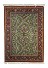 Persian Rug Qum Handmade Area Traditional 3'7"x5'0" (4x5) Green Red Geometric Design #A13461