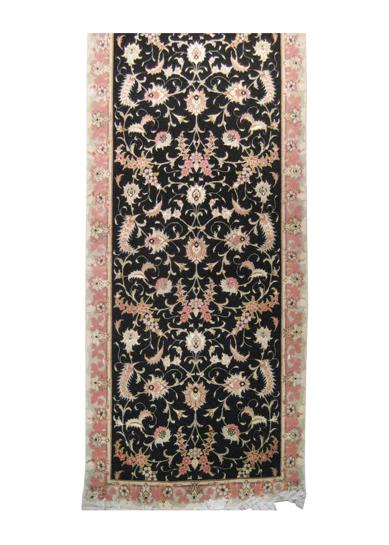Persian Rug Tabriz Handmade Runner Traditional 2'9"x8'2" (3x8) Black Pink Floral Naghsh Design #A13520