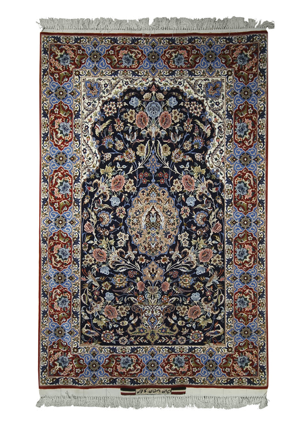 Persian Rug Isfahan Handmade Area Traditional 3'6"x5'5" (4x5) Blue Red Tree of Life Design #A13538