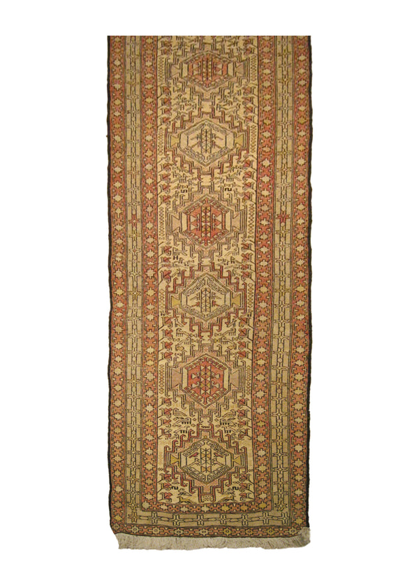 Persian Rug Azerbaijan Handmade Runner Tribal 2'3"x9'5" (2x9) Pink Whites/Beige Kilim Geometric Design #A13594