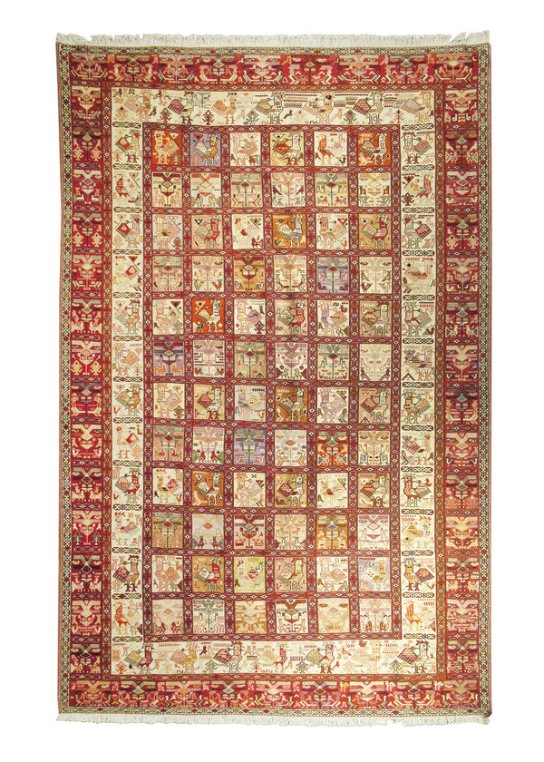 Persian Rug Azerbaijan Handmade Area Tribal 6'4"x9'9" (6x10) Whites/Beige Red Kilim Garden Design #A13628