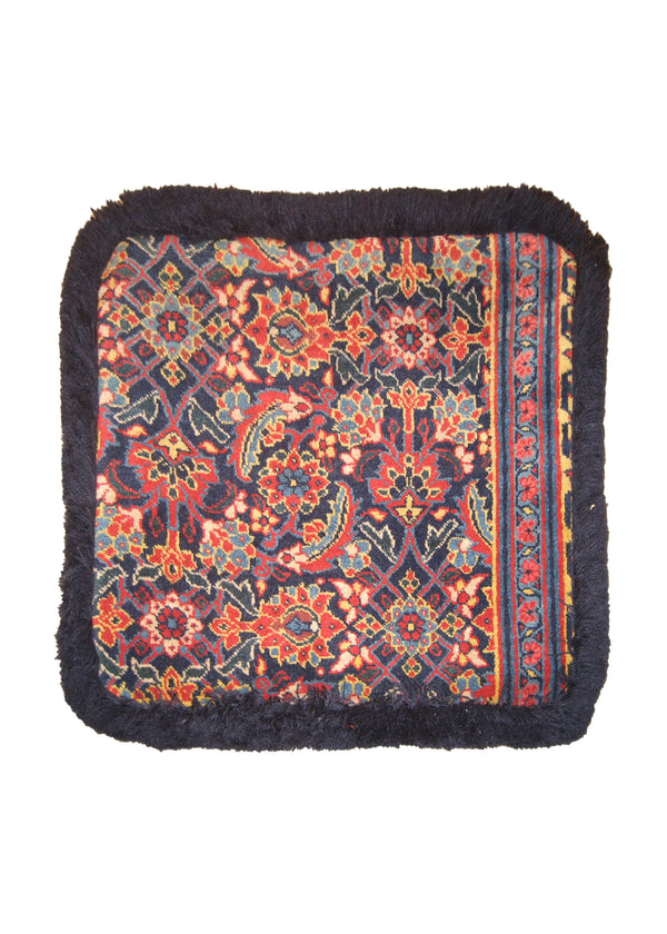 Persian Rug Tabriz Handmade Pillow Antique 1'5"x1'5" (1x1) Blue Red Geometric Design #A13708