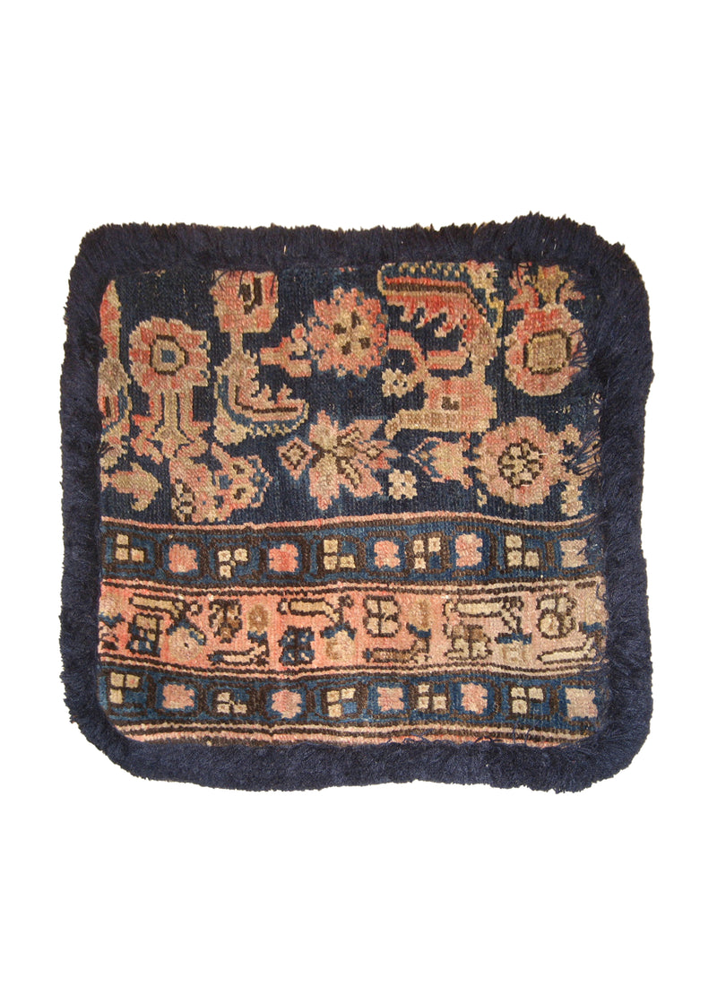 Persian Rug Malayer Handmade Pillow Antique 1'5"x1'5" (1x1) Blue Geometric Design #A13711