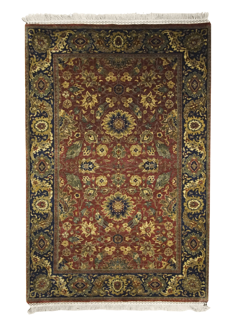 Oriental Rug Indian Handmade Area Traditional 4'1"x6'2" (4x6) Red Blue Tea Washed Design #A13779