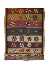 Persian Rug Ghashghaei Handmade Area Tribal 4'0"x7'9" (4x8) Multi-color Kilim Geometric Design #A13855