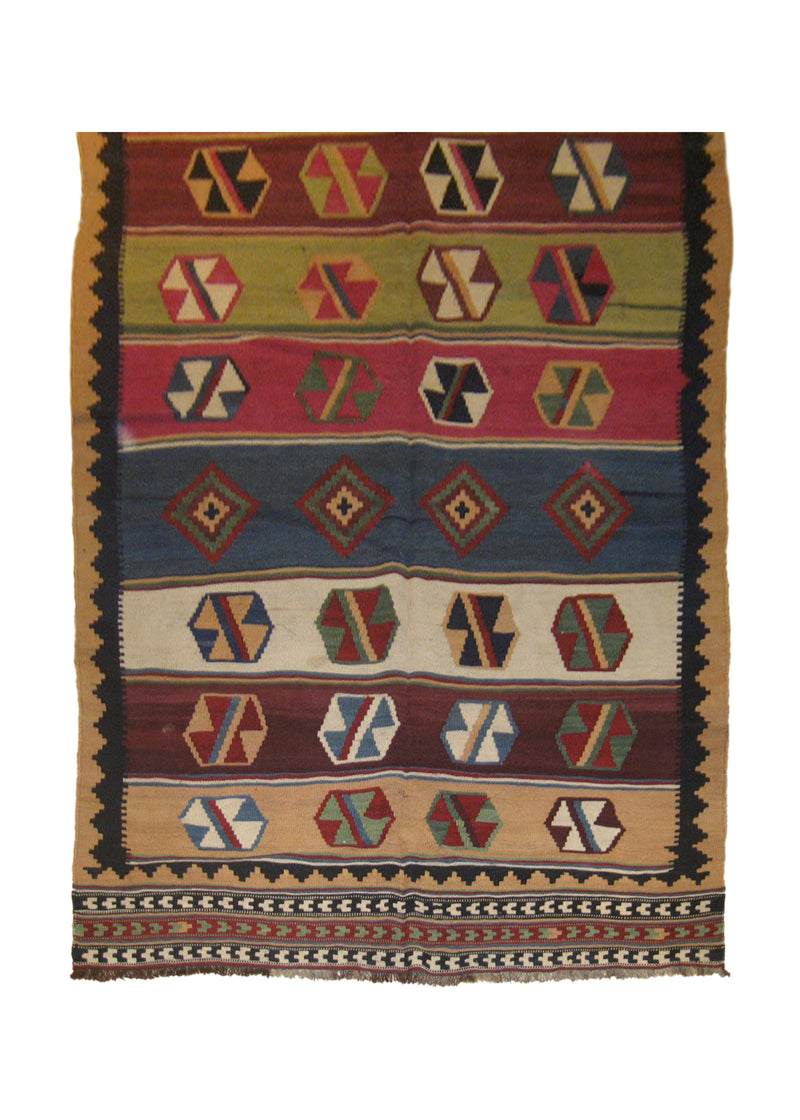 Persian Rug Ghashghaei Handmade Area Tribal 4'0"x7'9" (4x8) Multi-color Kilim Geometric Design #A13855