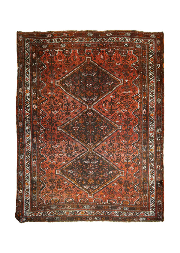 Persian Rug Shiraz Handmade Area Tribal Vintage 10'3"x13'2" (10x13) Red Geometric Design #A13994