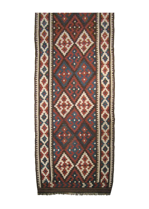 Persian Rug Shiraz Handmade Runner Tribal 3'0"x9'6" (3x10) Red Blue Kilim Geometric Design #A14300