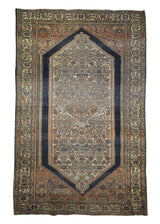 Persian Rug Sarouk Handmade Area Traditional Antique 4'2"x6'6" (4x7) Whites/Beige Blue Geometric Design #A14306
