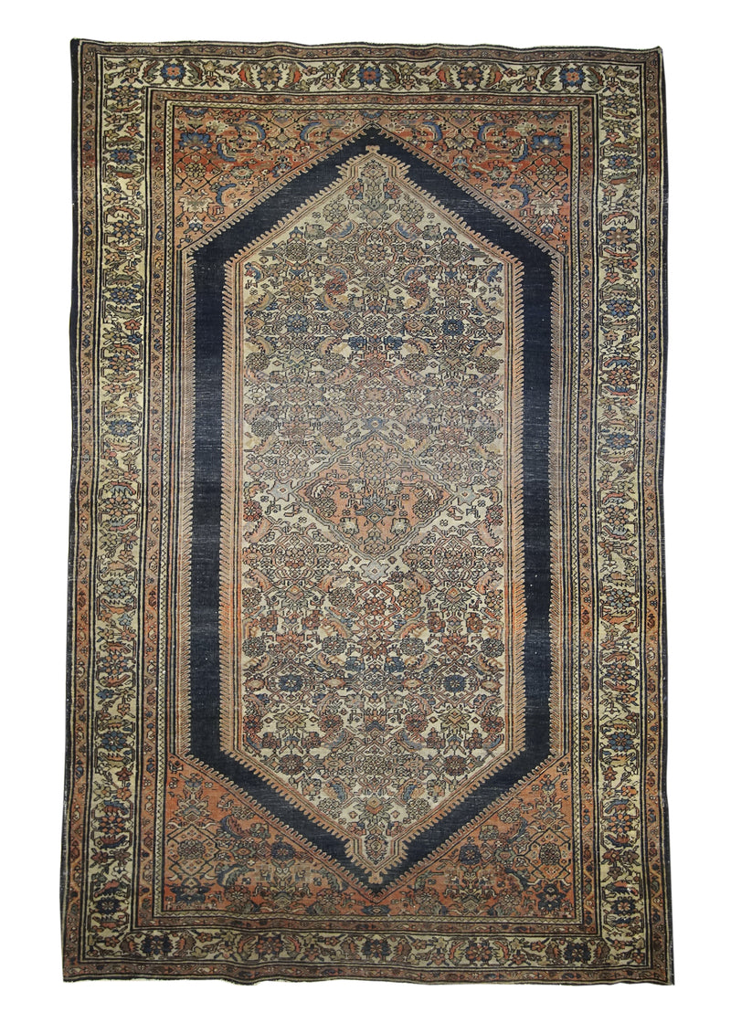 Persian Rug Sarouk Handmade Area Traditional Antique 4'2"x6'6" (4x7) Whites/Beige Blue Geometric Design #A14306