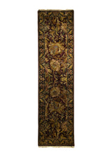 Oriental Rug Indian Handmade Runner Transitional 2'8"x9'11" (3x10) Red Black Tea Washed Design #A14364