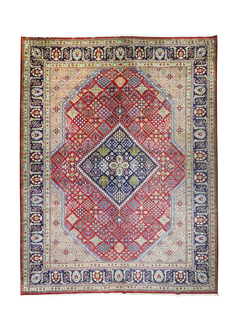 Persian Rug Tabriz Handmade Area Traditional 9'11"x12'10" (10x13) Red Blue Geometric Design #A14518