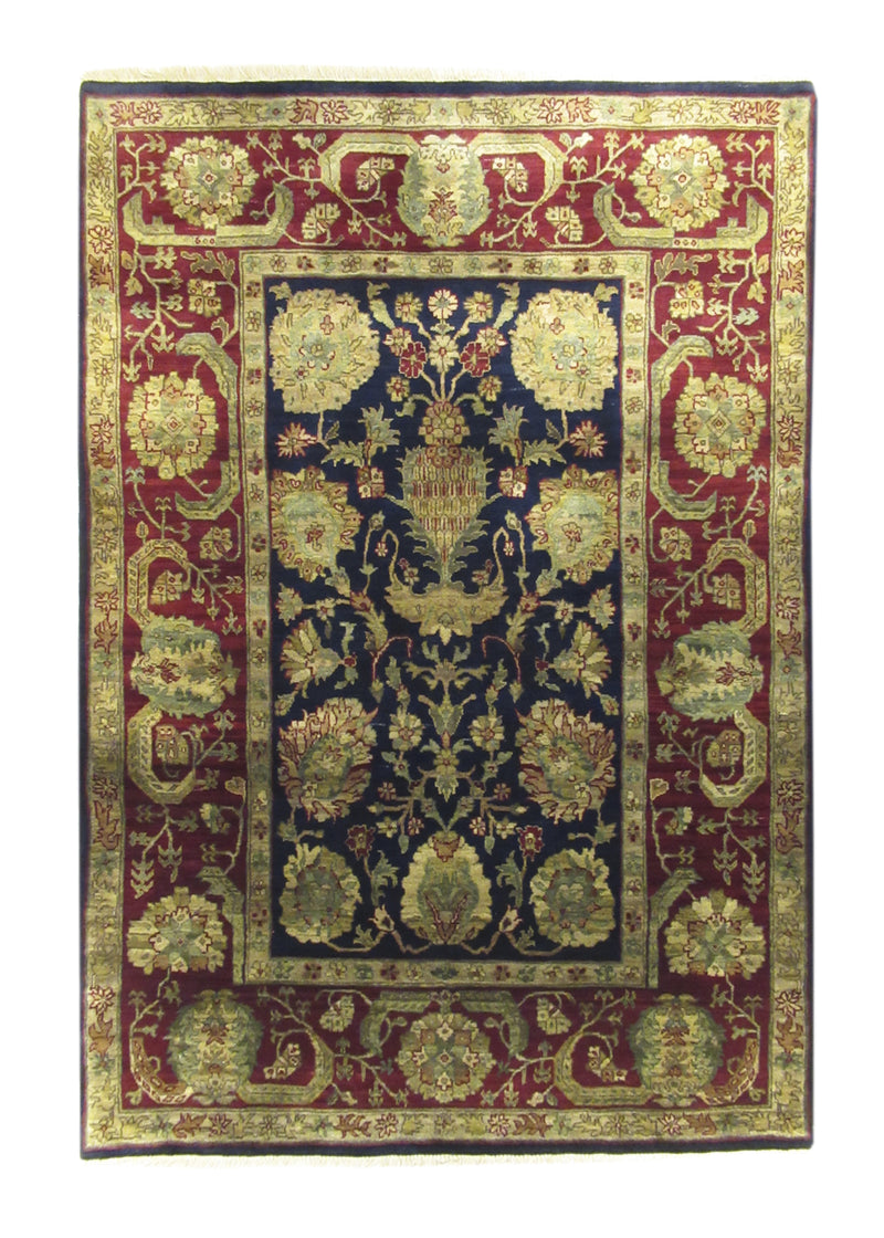 Oriental Rug Indian Handmade Area Transitional 5'1"x7'3" (5x7) Blue Red Tea Washed Design #A14588