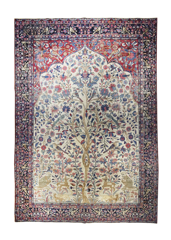 Persian Rug Mashhad Handmade Area Traditional Antique 9'6"x13'5" (10x13) Whites/Beige Blue Tree of Life Design #A14639