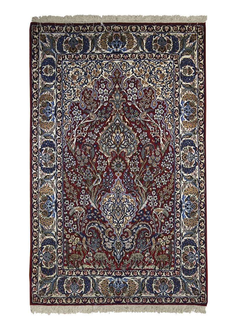 Persian Rug Isfahan Handmade Area Traditional 3'6"x5'6" (4x6) Red Tree of Life Animals Design #A14666