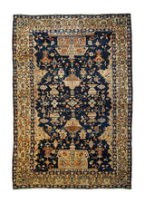 Persian Rug Sarouk Handmade Area Traditional Antique 4'4"x6'4" (4x6) Blue Orange Floral Design #A14670